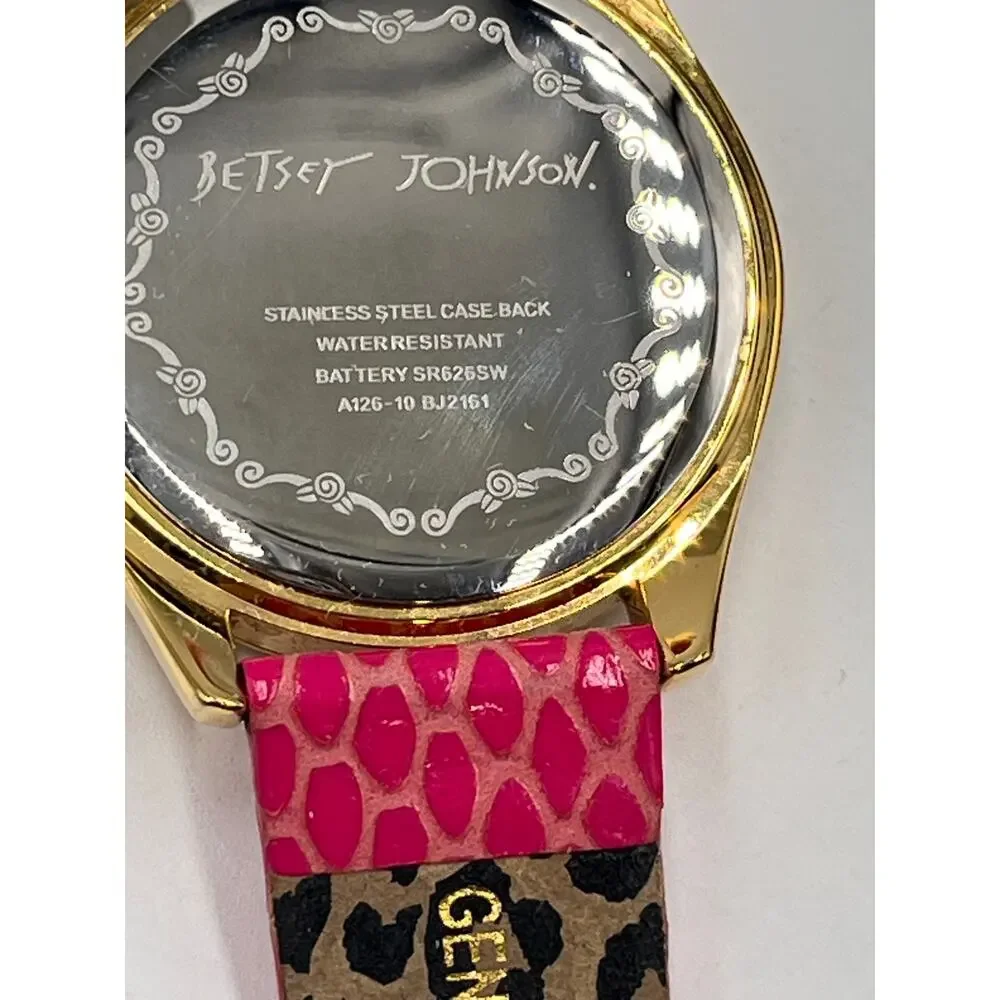 Betsey Johnson Pink‎ Band Gold Tone Rhinestone Watch BJ2161 40mm